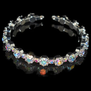 AB Crystal Rhinestone Cuff Bangle Bracelet - Prom Pageant Bridal Formal